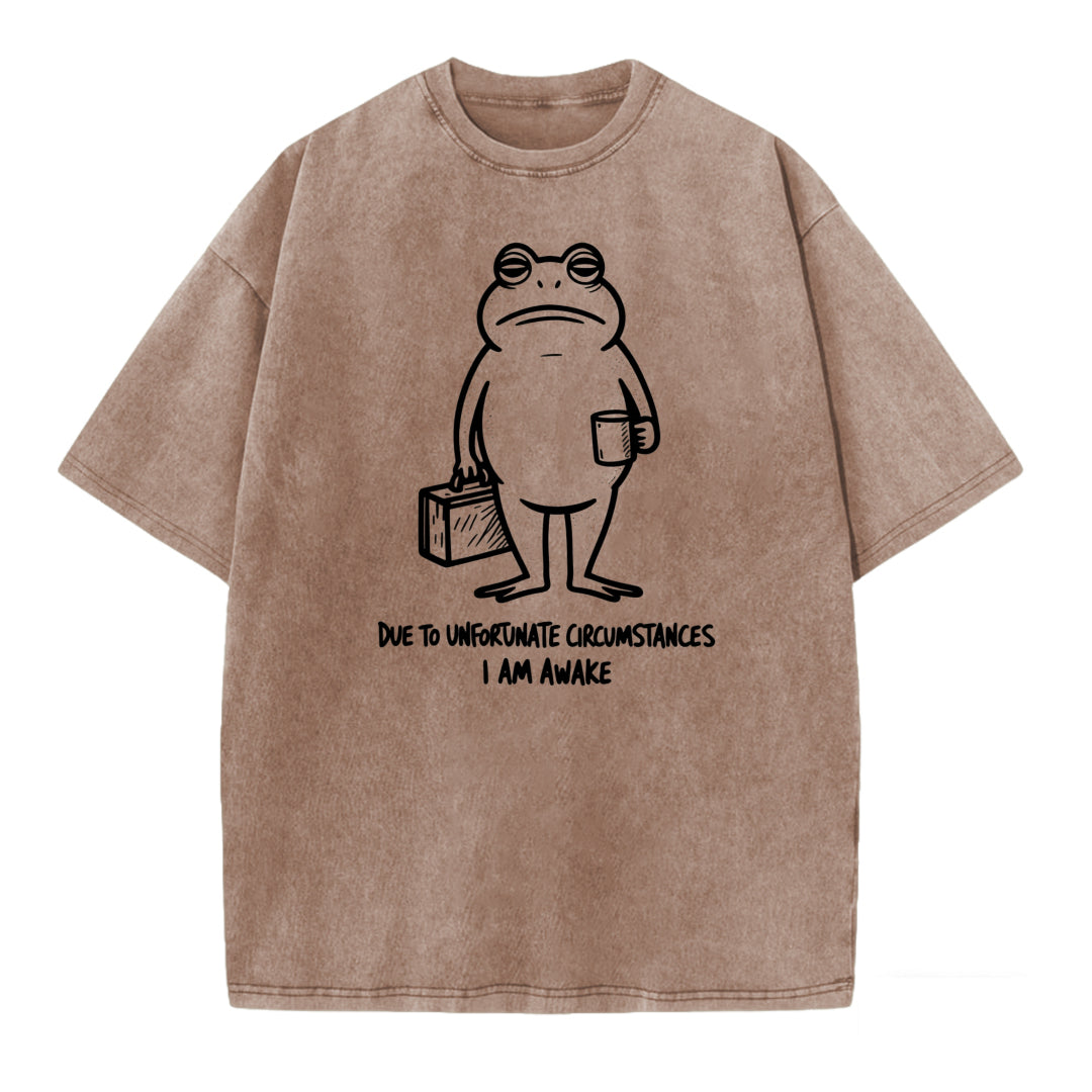 Funny Frog Illustration Washed T-shirt