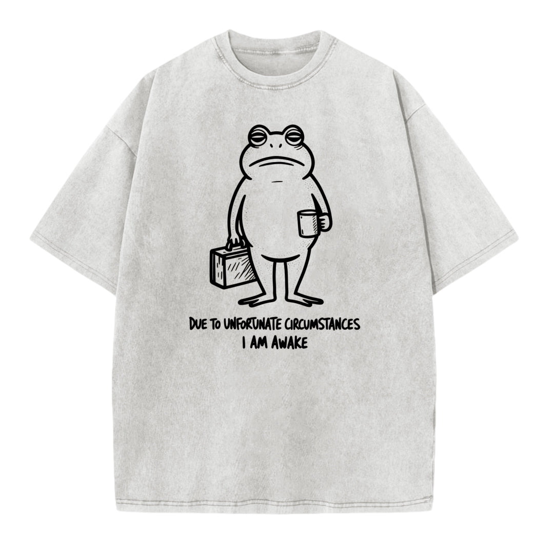 Funny Frog Illustration Washed T-shirt