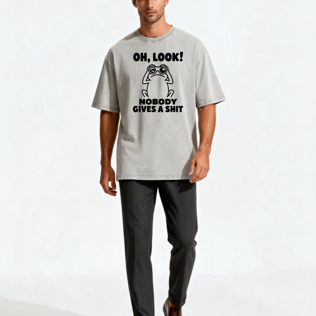 Funny Frog Graphic Printed Washed T-shirt