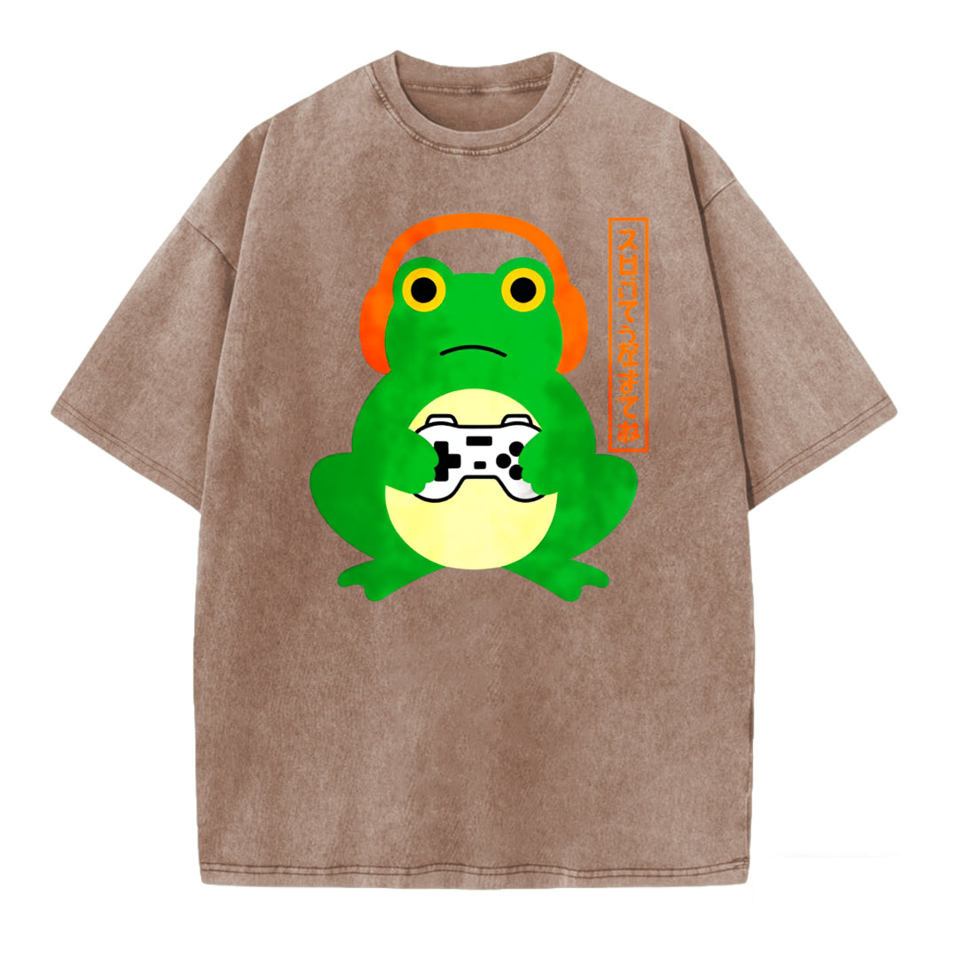 Japanese Graphic Gamer Frog Acid Washed T-Shirt